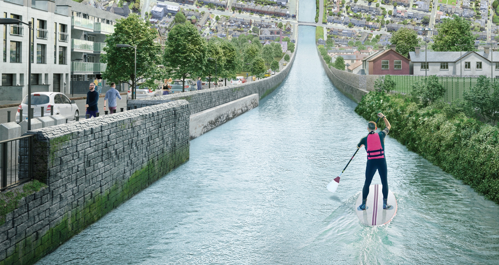 A man on a paddle board on a river