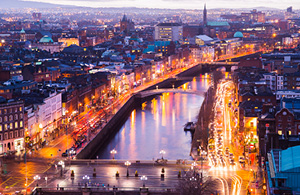 Overview of River Liffey and the Dublin City Centre at twilight