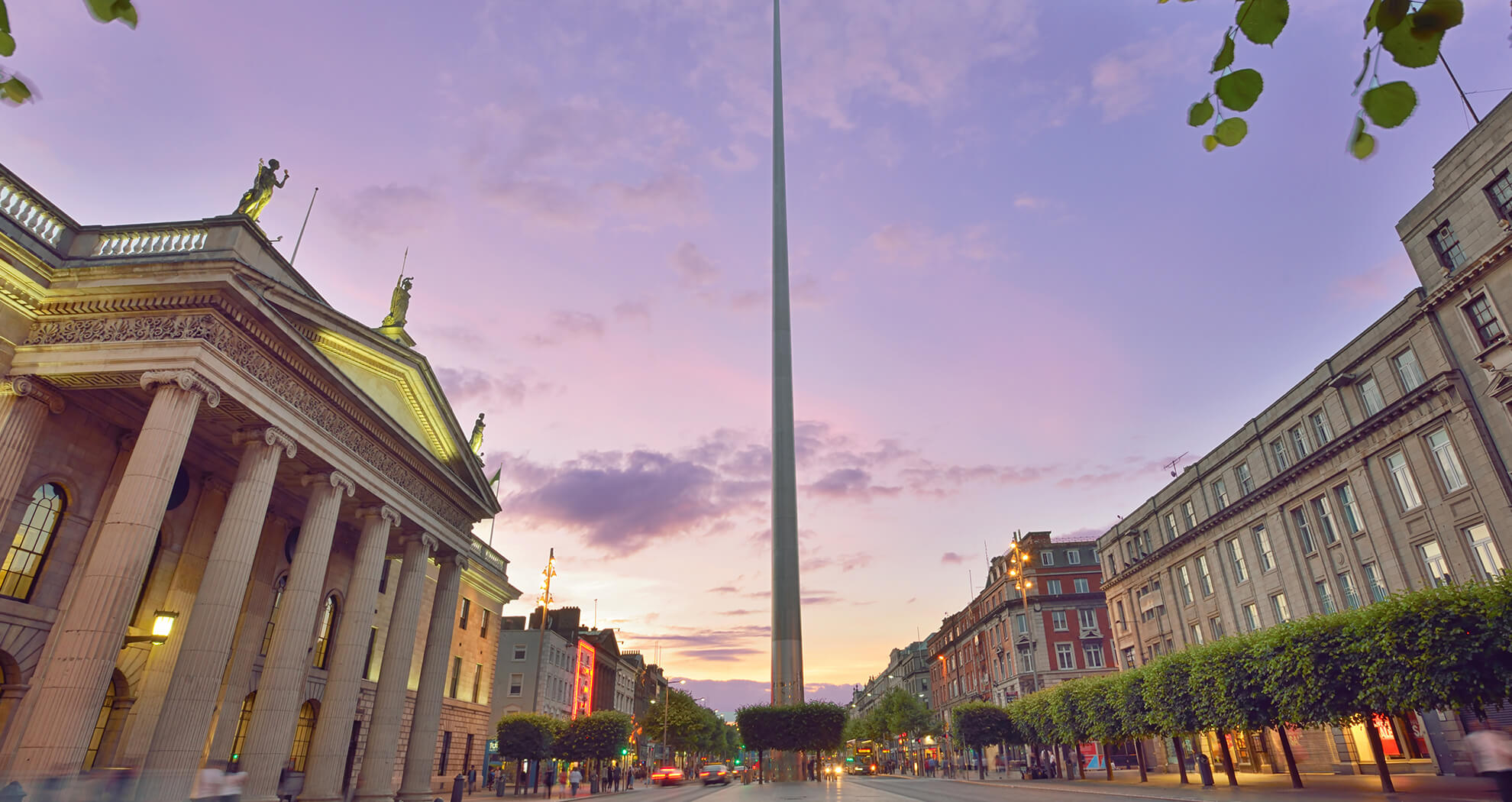 View of the GPO & Spire on O'Connell Street Dublin at twilight