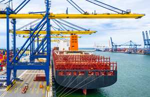 Large ship docked at port